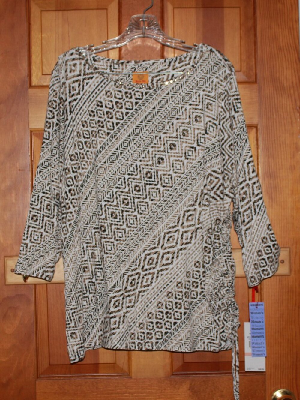 Ruby Rd. Woman Multi Print Faux Stone Ruched Accent Blouse